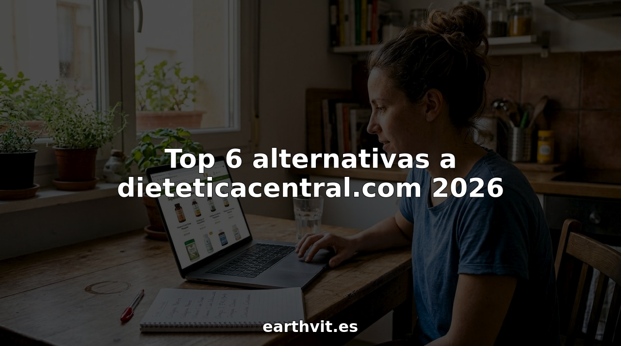 Una mujer sentada en la mesa de la cocina compara diferentes páginas web de suplementos, analizando cuál es la mejor opción para ella.